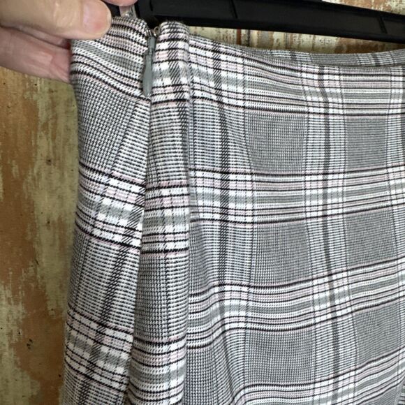 Loft Ann Taylor Women’s 12 Professional Gray Pink Accent Plaid Skirt Ruffle Hem - Picture 3 of 6